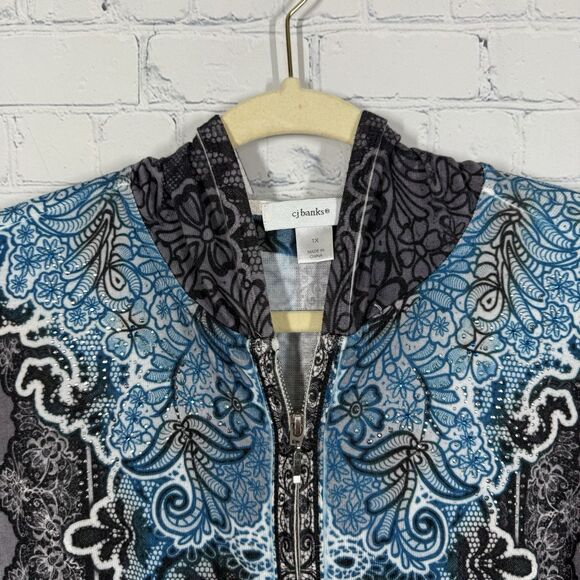 Cardigan Hoodie Women’s Plus 1X Fair Isle Bohemian Beaded Fairy Grunge Stretch - Picture 3 of 14